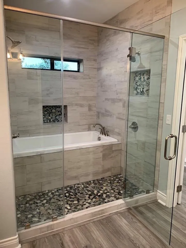 Modern bathroom with glass shower enclosure