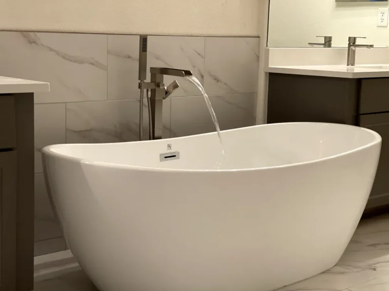 Modern bathroom with freestanding bathtub