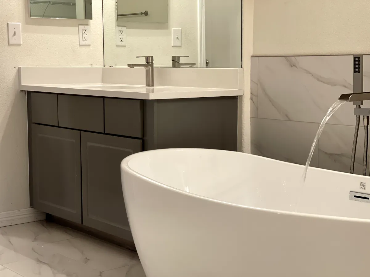 Stylish bathroom featuring marble elements