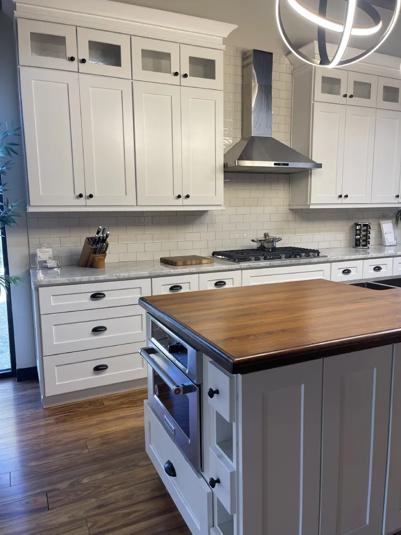 Contemporary kitchen design with wood accents