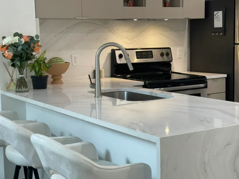 Sleek kitchen island and chairs